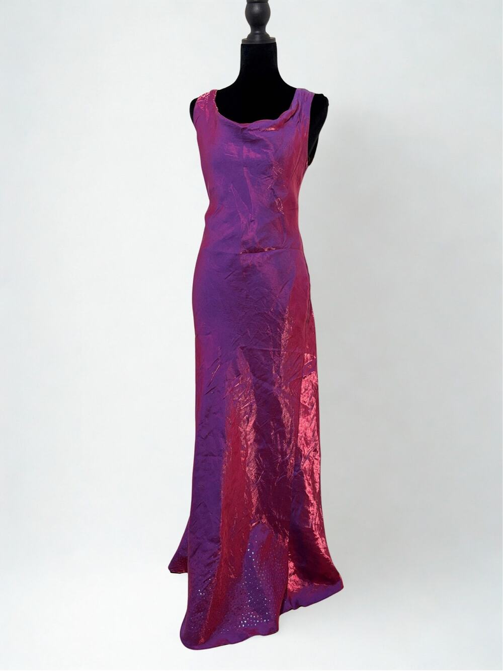 Vtg Y2K Coty Iridescent Magenta Purple Sleeveless Gown Full Length Dress